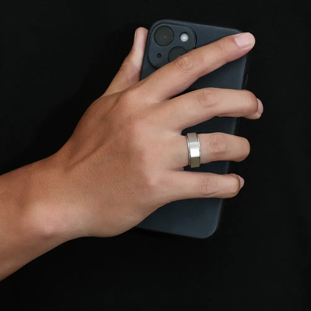 The Facet worn on a finger, Steel