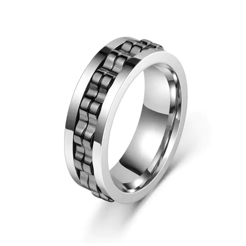 The Knurl spinner ring, Silver Black